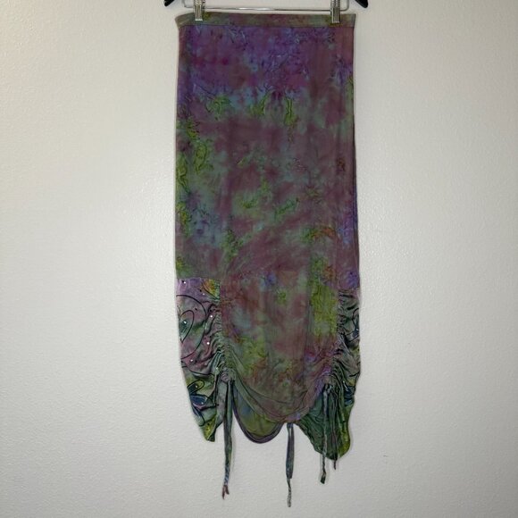 Y2K Skirt Modern does Y2K 00s Tie Dye Ruched Artwear Fairy Punk Skirt | L/XL - Picture 5 of 12